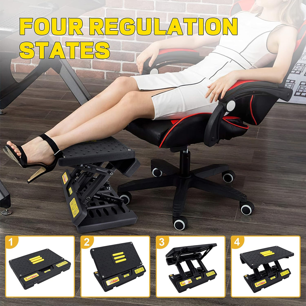 Foot Rest for Under Desk at Work, 4-Adjustable, Detachable Pad, Ergonomic