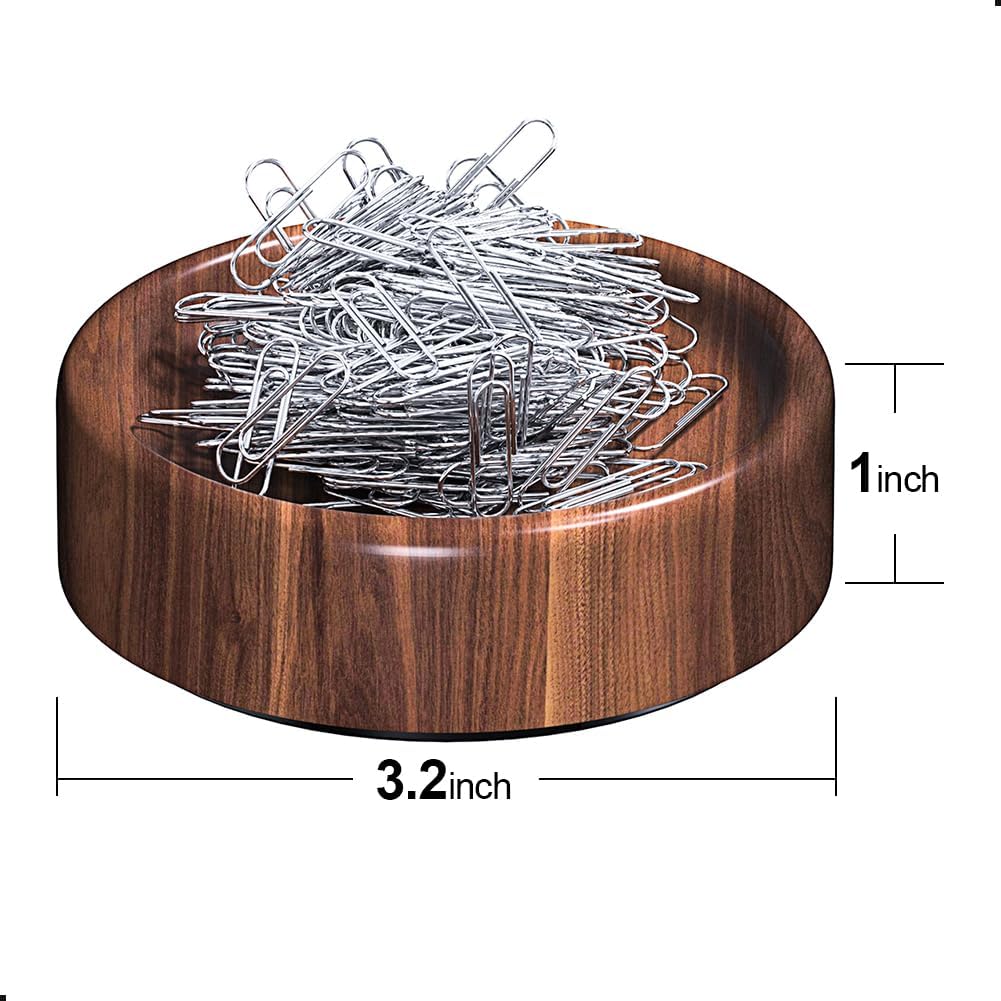 ® Magnetic Walnut Wood Paper Clip Holder,Durable Wooden Magnetic Paper Clip Dispenser Metal Pin Organizer Holder Box Large Capacity for School Office Home Paper Clip Holder for Desk