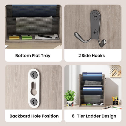 Mail Organizer Wall Mounted, 6-Slot Hanging File Organizer with Key Holder