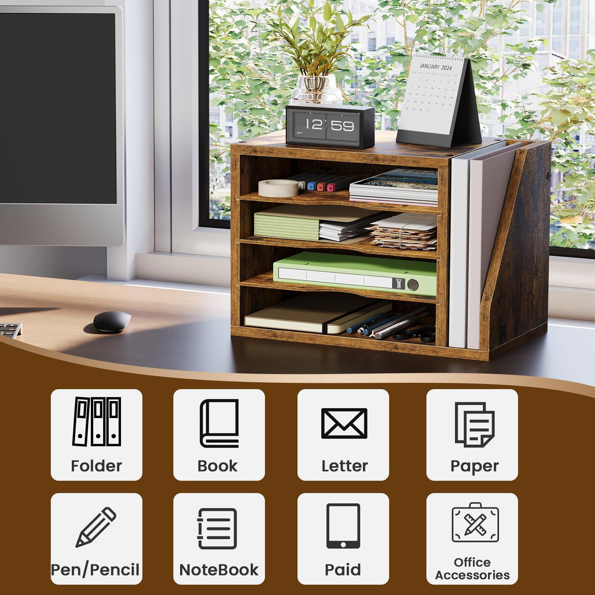 Mail Organizer Wall Mounted, 6-Slot Hanging File Organizer with Key Holder