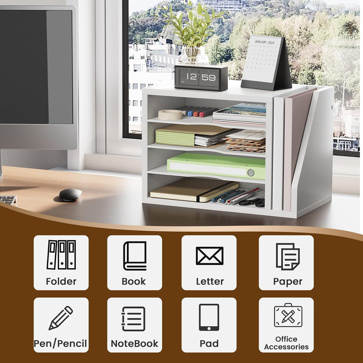 Mail Organizer Wall Mounted, 6-Slot Hanging File Organizer with Key Holder