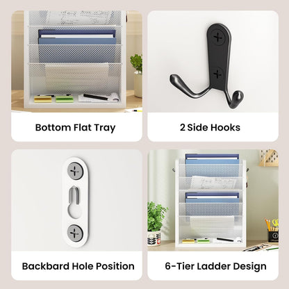 Mail Organizer Wall Mounted, 6-Slot Hanging File Organizer with Key Holder