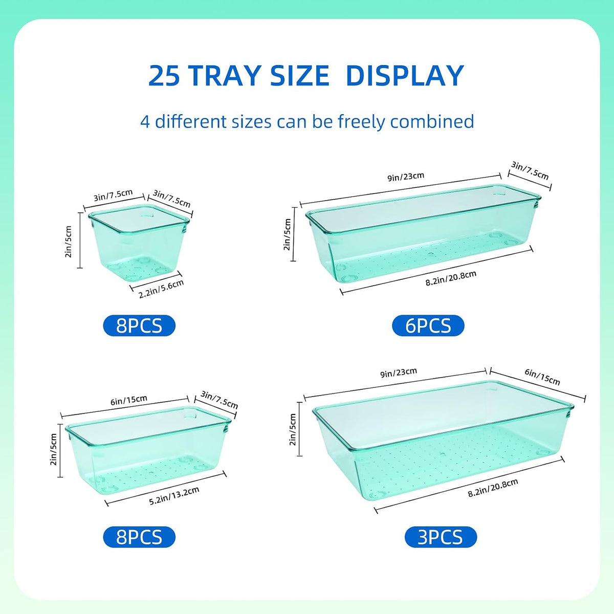 Clear Acrylic Drawer Organizers Set Storage for Makeup, Office Desk Small Vanity Trays for Drawer Bathroom Plastic Make up Organizers 25 Pcs