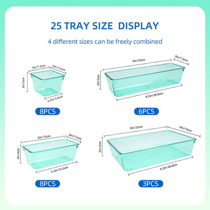 Clear Acrylic Drawer Organizers Set Storage for Makeup, Office Desk Small Vanity Trays for Drawer Bathroom Plastic Make up Organizers 25 Pcs