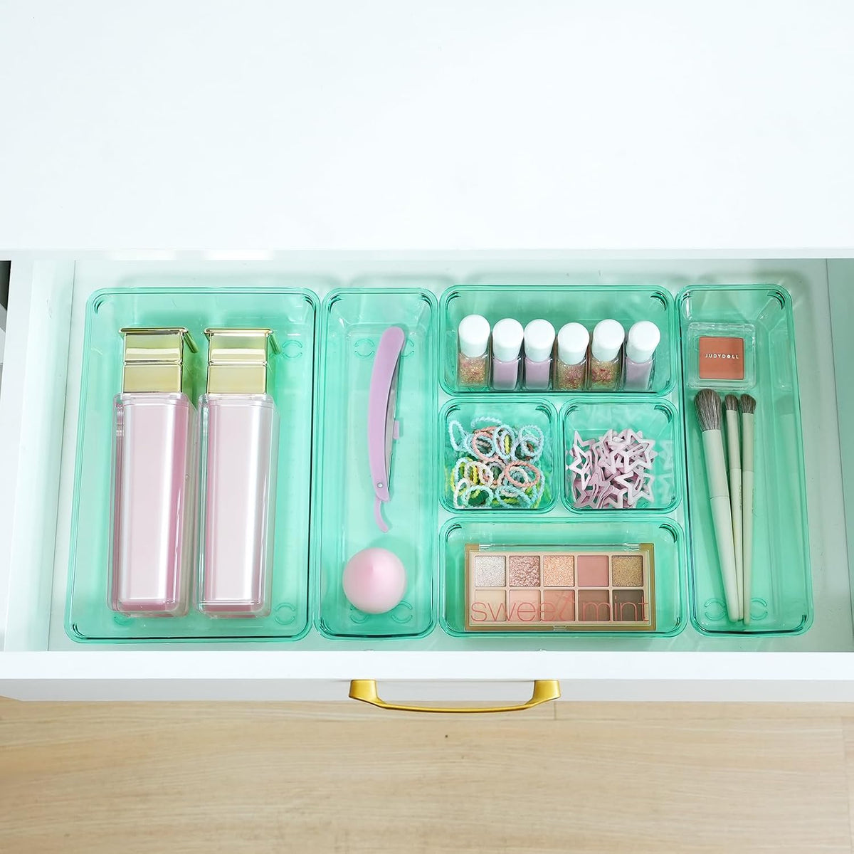 Clear Acrylic Drawer Organizers Set Storage for Makeup, Office Desk Small Vanity Trays for Drawer Bathroom Plastic Make up Organizers 25 Pcs