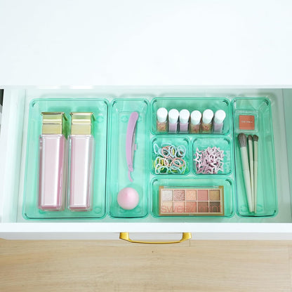 Clear Acrylic Drawer Organizers Set Storage for Makeup, Office Desk Small Vanity Trays for Drawer Bathroom Plastic Make up Organizers 25 Pcs