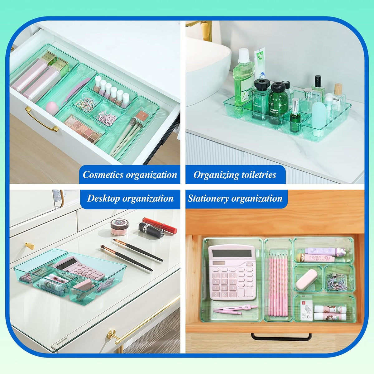 Clear Acrylic Drawer Organizers Set Storage for Makeup, Office Desk Small Vanity Trays for Drawer Bathroom Plastic Make up Organizers 25 Pcs