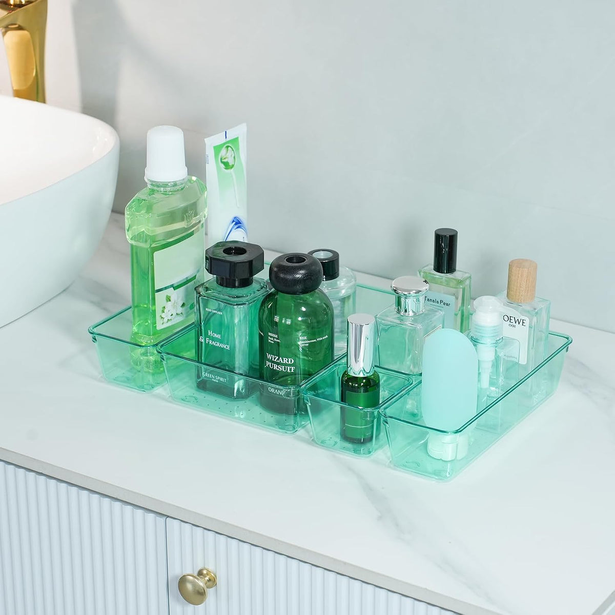 Clear Acrylic Drawer Organizers Set Storage for Makeup, Office Desk Small Vanity Trays for Drawer Bathroom Plastic Make up Organizers 25 Pcs