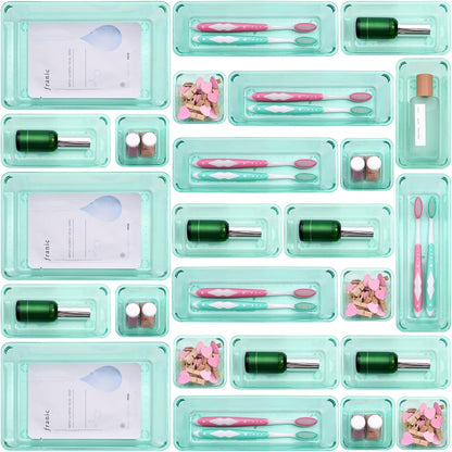 Clear Acrylic Drawer Organizers Set Storage for Makeup, Office Desk Small Vanity Trays for Drawer Bathroom Plastic Make up Organizers 25 Pcs
