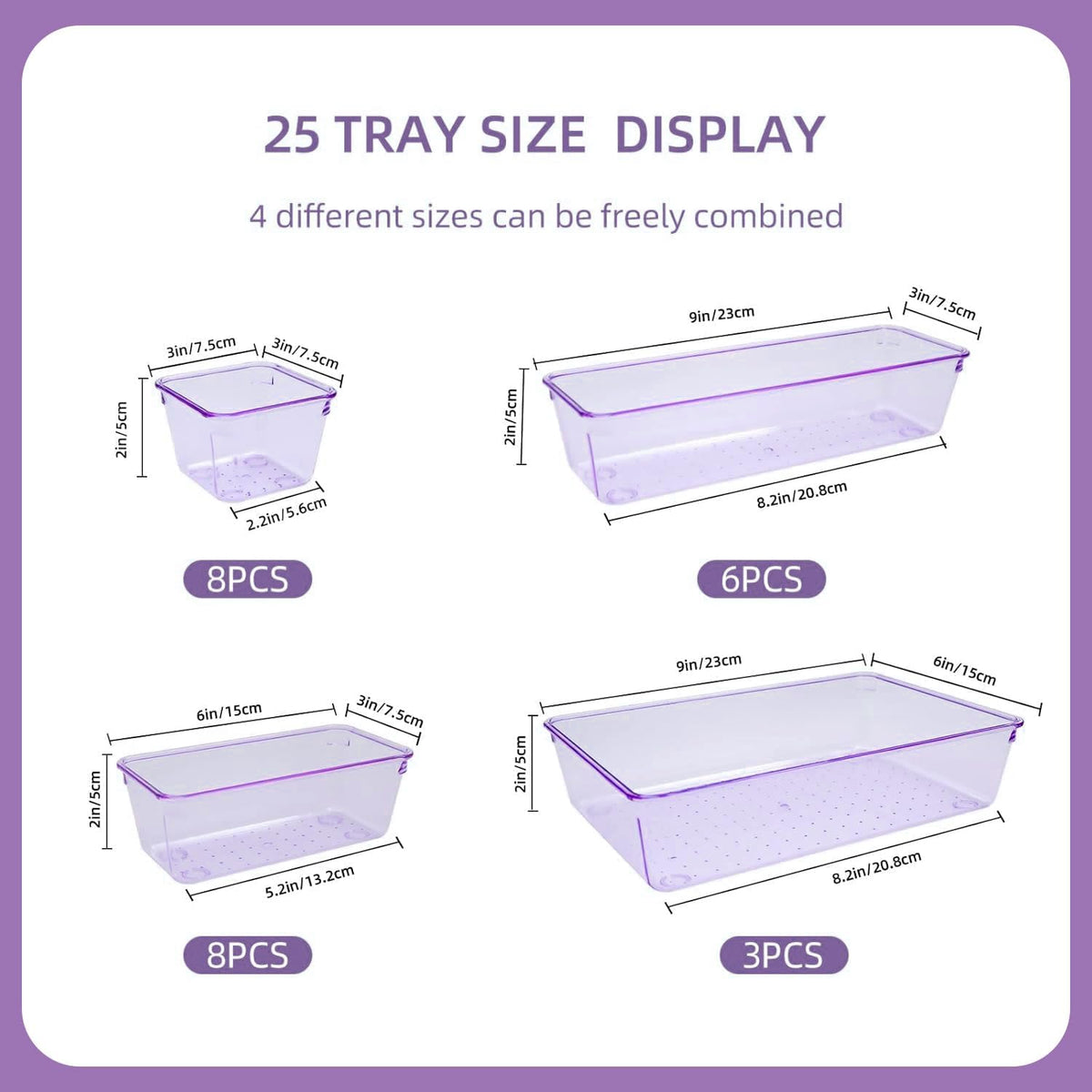 Clear Acrylic Drawer Organizers Set Storage for Makeup, Office Desk Small Vanity Trays for Drawer Bathroom Plastic Make up Organizers 25 Pcs