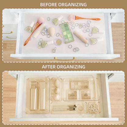 Clear Acrylic Drawer Organizers Set Storage for Makeup, Office Desk Small Vanity Trays for Drawer Bathroom Plastic Make up Organizers 25 Pcs
