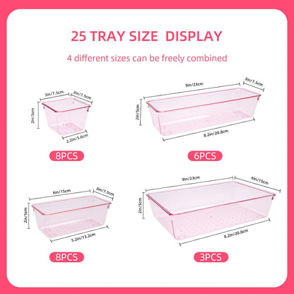 Clear Acrylic Drawer Organizers Set Storage for Makeup, Office Desk Small Vanity Trays for Drawer Bathroom Plastic Make up Organizers 25 Pcs
