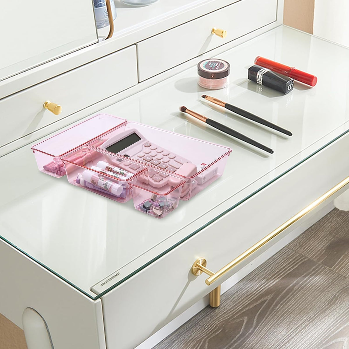 Clear Acrylic Drawer Organizers Set Storage for Makeup, Office Desk Small Vanity Trays for Drawer Bathroom Plastic Make up Organizers 25 Pcs