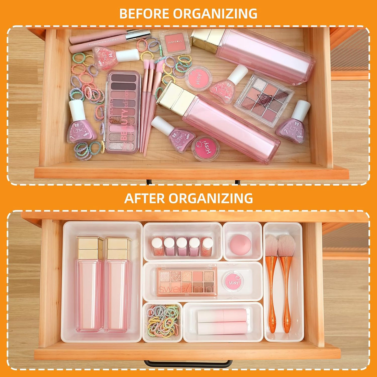 Clear Acrylic Drawer Organizers Set Storage for Makeup, Office Desk Small Vanity Trays for Drawer Bathroom Plastic Make up Organizers 25 Pcs