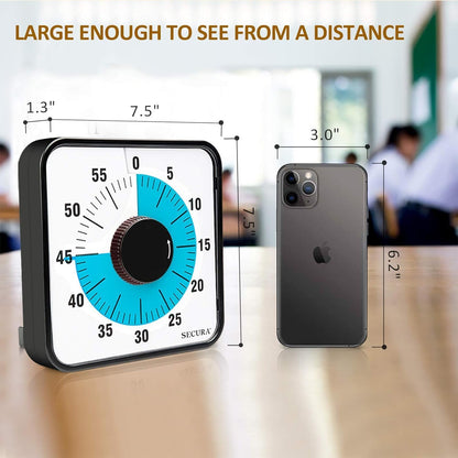 60-Minute Visual Countdown Timer, 7.5-Inch Oversize Classroom Visual Timer for Kids and Adults, Durable Mechanical Kitchen Timer Clock with Magnetic Backing (Blue)