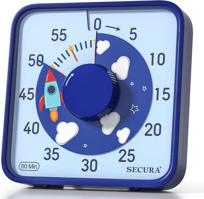 60-Minute Visual Countdown Timer, 7.5-Inch Oversize Classroom Visual Timer for Kids and Adults, Durable Mechanical Kitchen Timer Clock with Magnetic Backing (Blue)