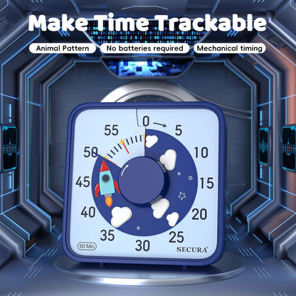 60-Minute Visual Countdown Timer, 7.5-Inch Oversize Classroom Visual Timer for Kids and Adults, Durable Mechanical Kitchen Timer Clock with Magnetic Backing (Blue)
