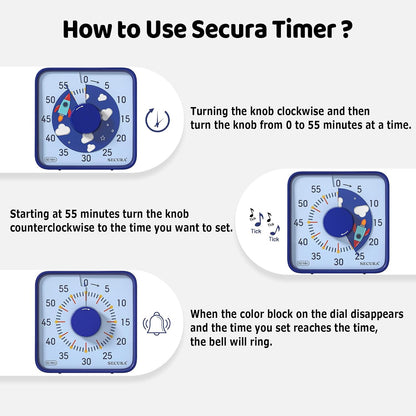 60-Minute Visual Countdown Timer, 7.5-Inch Oversize Classroom Visual Timer for Kids and Adults, Durable Mechanical Kitchen Timer Clock with Magnetic Backing (Blue)