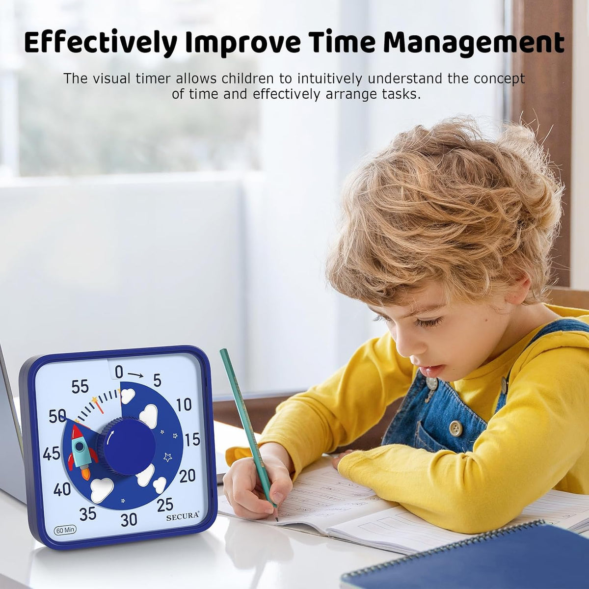 60-Minute Visual Countdown Timer, 7.5-Inch Oversize Classroom Visual Timer for Kids and Adults, Durable Mechanical Kitchen Timer Clock with Magnetic Backing (Blue)