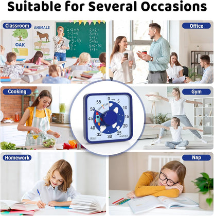 60-Minute Visual Countdown Timer, 7.5-Inch Oversize Classroom Visual Timer for Kids and Adults, Durable Mechanical Kitchen Timer Clock with Magnetic Backing (Blue)