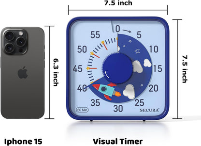 60-Minute Visual Countdown Timer, 7.5-Inch Oversize Classroom Visual Timer for Kids and Adults, Durable Mechanical Kitchen Timer Clock with Magnetic Backing (Blue)