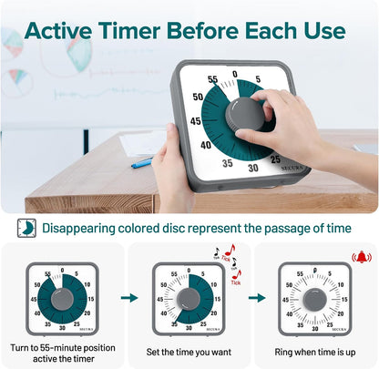 60-Minute Visual Countdown Timer, 7.5-Inch Oversize Classroom Visual Timer for Kids and Adults, Durable Mechanical Kitchen Timer Clock with Magnetic Backing (Blue)