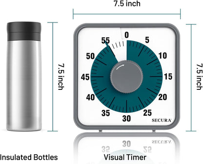 60-Minute Visual Countdown Timer, 7.5-Inch Oversize Classroom Visual Timer for Kids and Adults, Durable Mechanical Kitchen Timer Clock with Magnetic Backing (Blue)