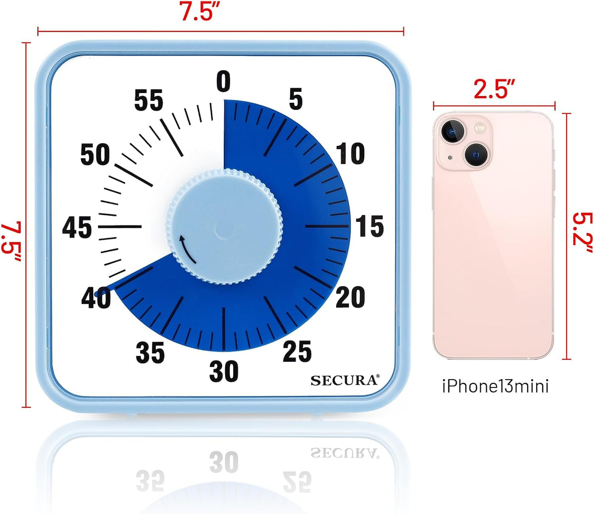60-Minute Visual Countdown Timer, 7.5-Inch Oversize Classroom Visual Timer for Kids and Adults, Durable Mechanical Kitchen Timer Clock with Magnetic Backing (Blue)