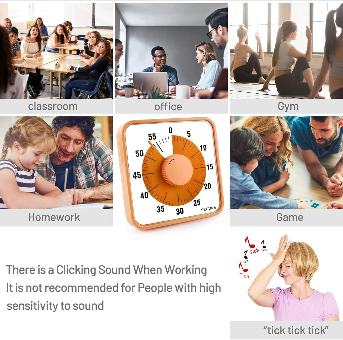 60-Minute Visual Countdown Timer, 7.5-Inch Oversize Classroom Visual Timer for Kids and Adults, Durable Mechanical Kitchen Timer Clock with Magnetic Backing (Blue)