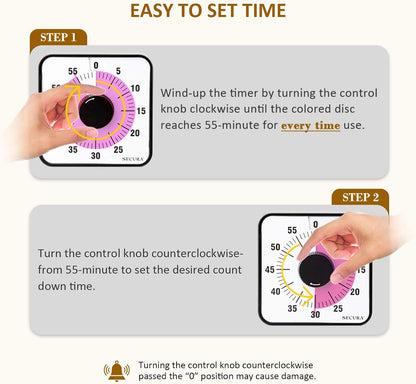 60-Minute Visual Countdown Timer, 7.5-Inch Oversize Classroom Visual Timer for Kids and Adults, Durable Mechanical Kitchen Timer Clock with Magnetic Backing (Blue)