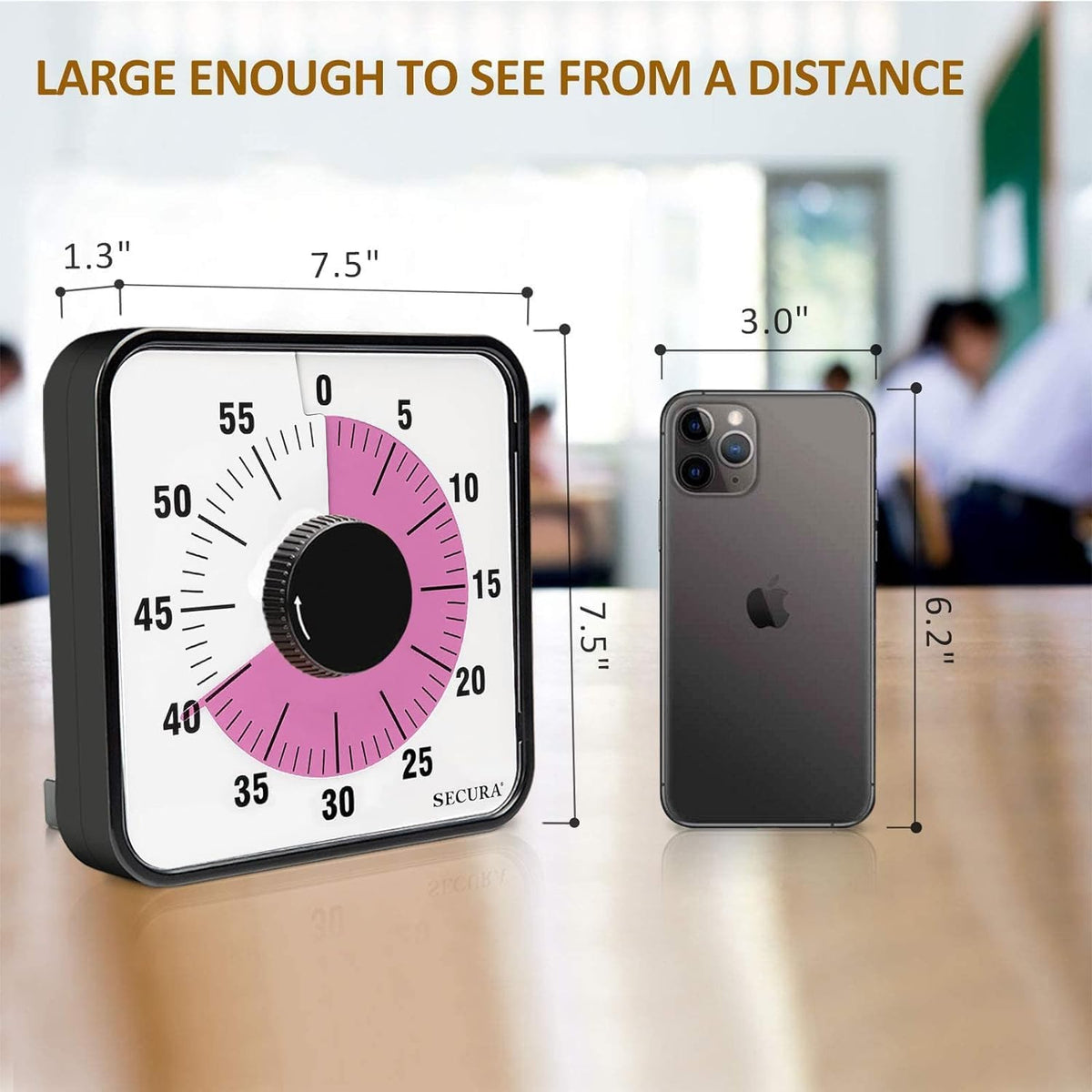 60-Minute Visual Countdown Timer, 7.5-Inch Oversize Classroom Visual Timer for Kids and Adults, Durable Mechanical Kitchen Timer Clock with Magnetic Backing (Blue)