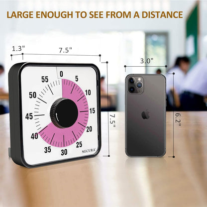 60-Minute Visual Countdown Timer, 7.5-Inch Oversize Classroom Visual Timer for Kids and Adults, Durable Mechanical Kitchen Timer Clock with Magnetic Backing (Blue)