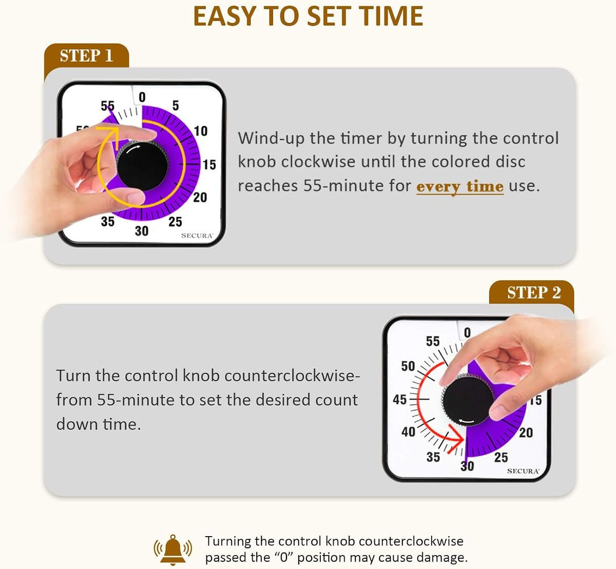 60-Minute Visual Countdown Timer, 7.5-Inch Oversize Classroom Visual Timer for Kids and Adults, Durable Mechanical Kitchen Timer Clock with Magnetic Backing (Blue)