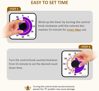 60-Minute Visual Countdown Timer, 7.5-Inch Oversize Classroom Visual Timer for Kids and Adults, Durable Mechanical Kitchen Timer Clock with Magnetic Backing (Blue)