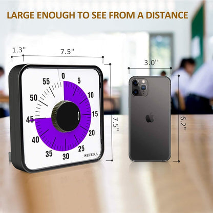 60-Minute Visual Countdown Timer, 7.5-Inch Oversize Classroom Visual Timer for Kids and Adults, Durable Mechanical Kitchen Timer Clock with Magnetic Backing (Blue)