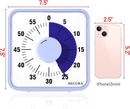 60-Minute Visual Countdown Timer, 7.5-Inch Oversize Classroom Visual Timer for Kids and Adults, Durable Mechanical Kitchen Timer Clock with Magnetic Backing (Blue)
