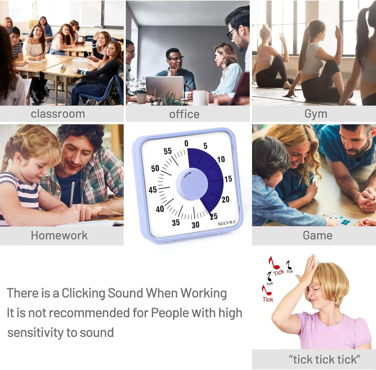 60-Minute Visual Countdown Timer, 7.5-Inch Oversize Classroom Visual Timer for Kids and Adults, Durable Mechanical Kitchen Timer Clock with Magnetic Backing (Blue)