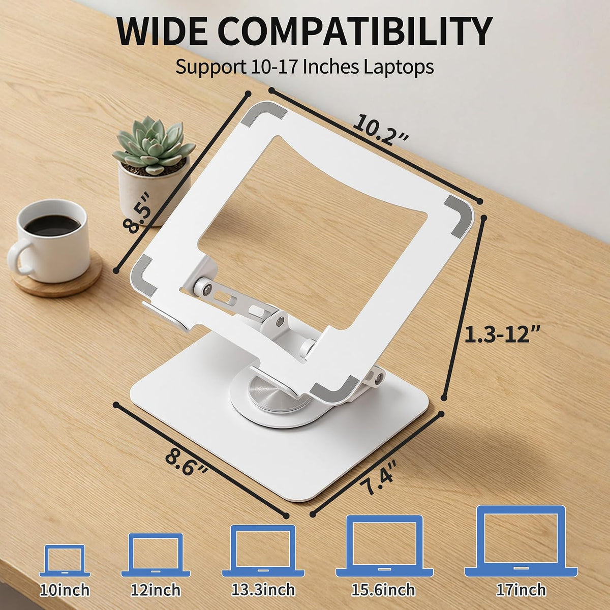 360 Rotating Laptop Stand, Adjustable Riser,10-17",White