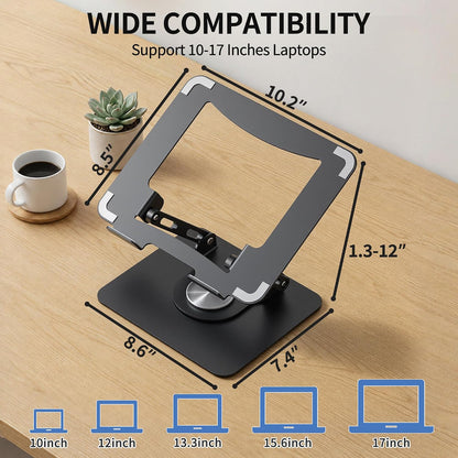360 Rotating Laptop Stand, Adjustable Riser,10-17",White