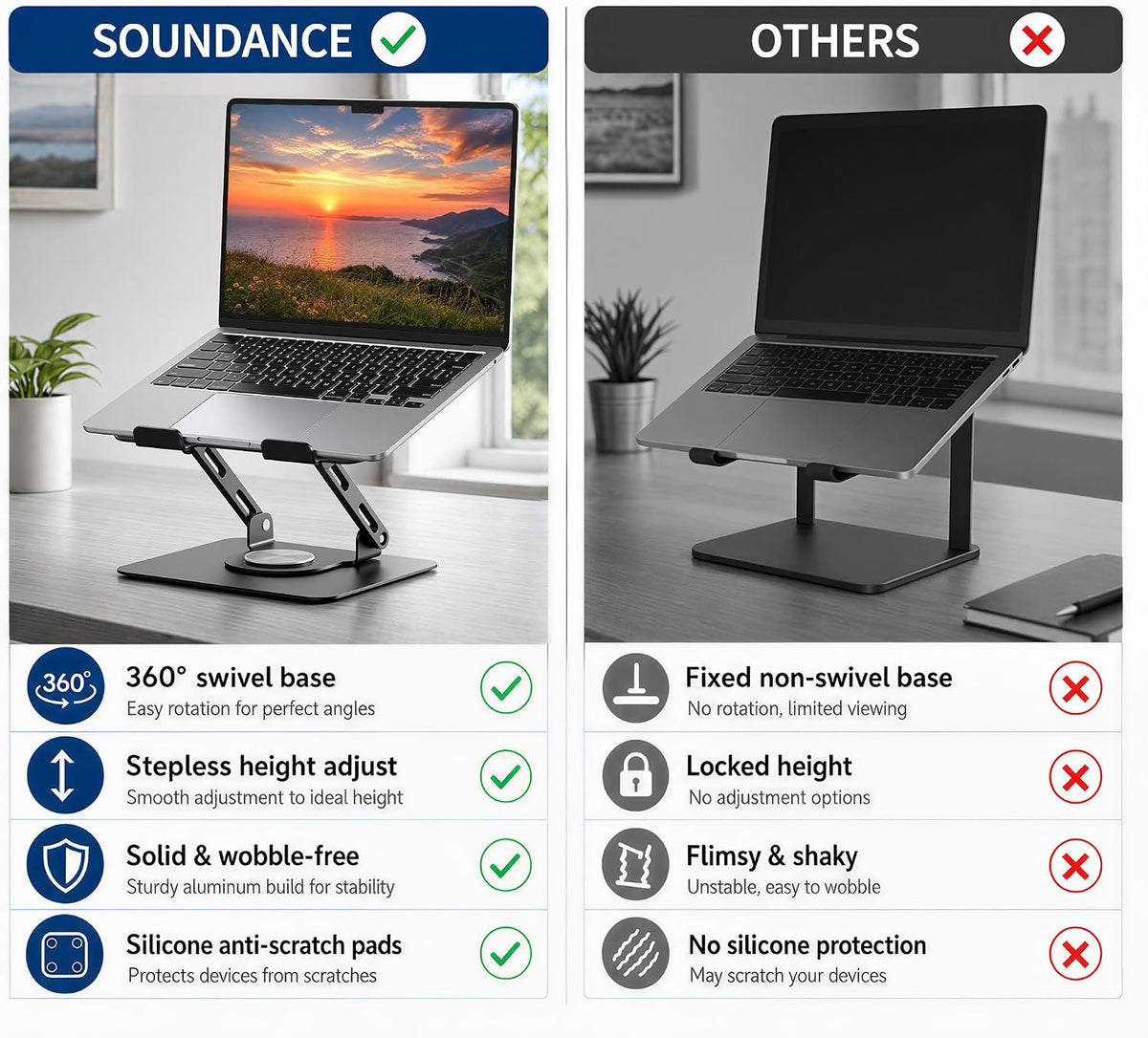 360 Rotating Laptop Stand, Adjustable Riser,10-17",White