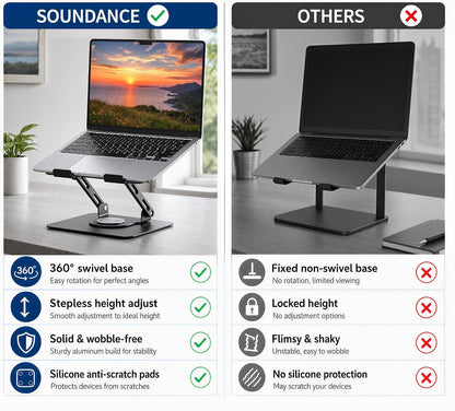 360 Rotating Laptop Stand, Adjustable Riser,10-17",White