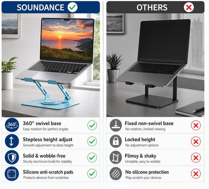 360 Rotating Laptop Stand, Adjustable Riser,10-17",White