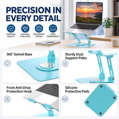 360 Rotating Laptop Stand, Adjustable Riser,10-17",White