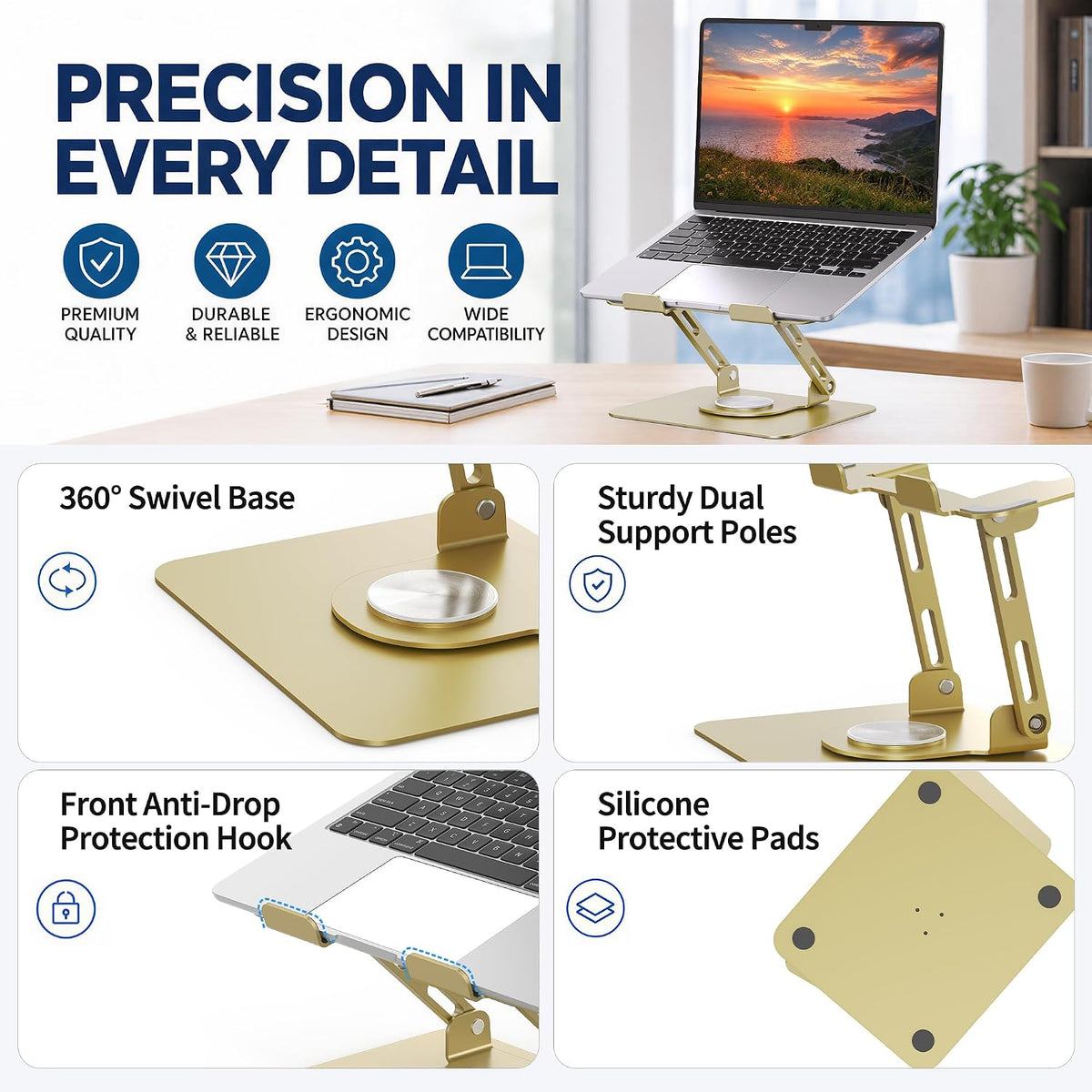 360 Rotating Laptop Stand, Adjustable Riser,10-17",White