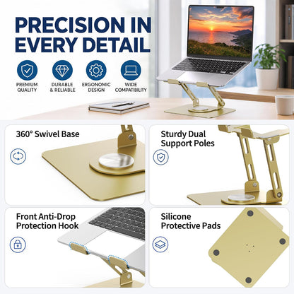 360 Rotating Laptop Stand, Adjustable Riser,10-17",White