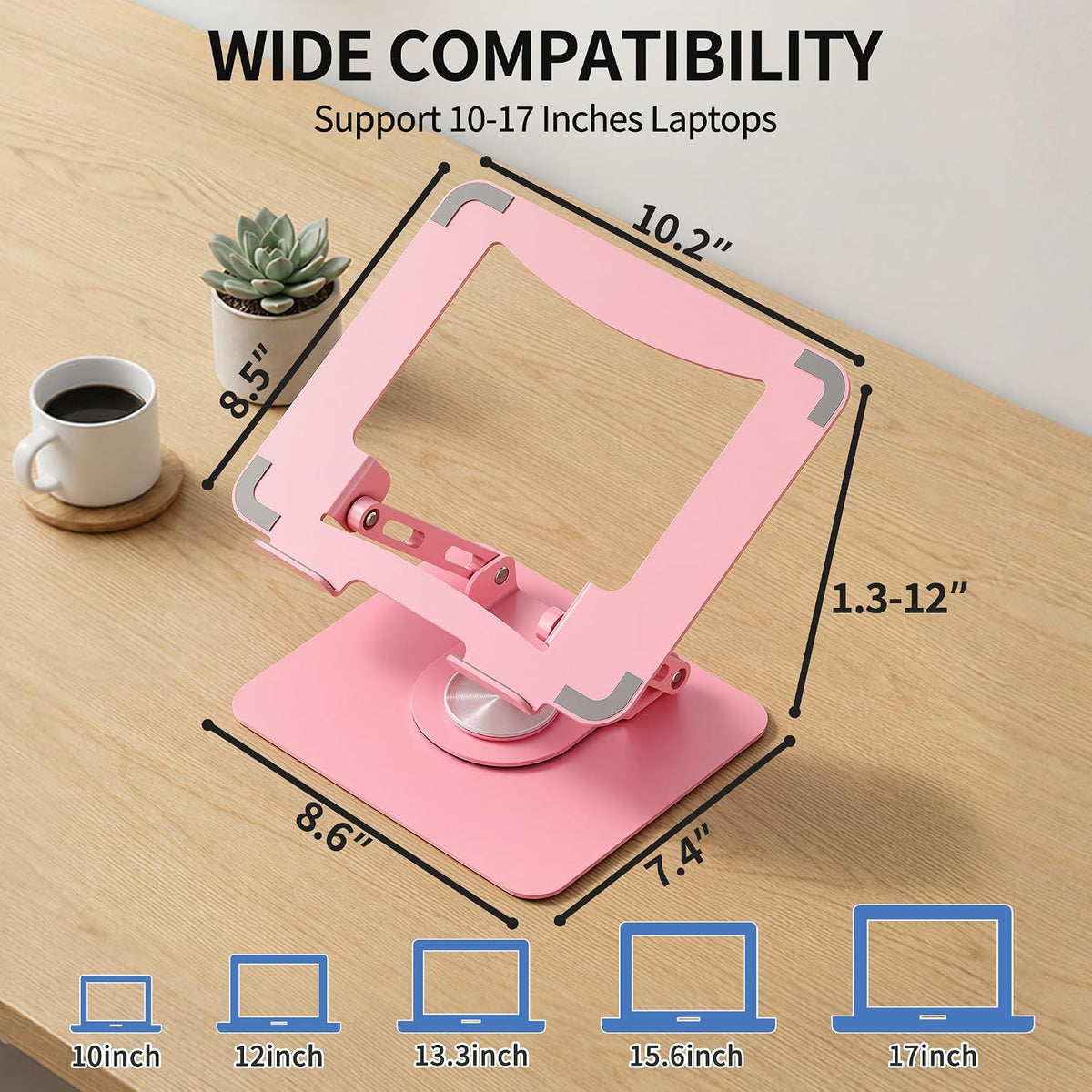 360 Rotating Laptop Stand, Adjustable Riser,10-17",White