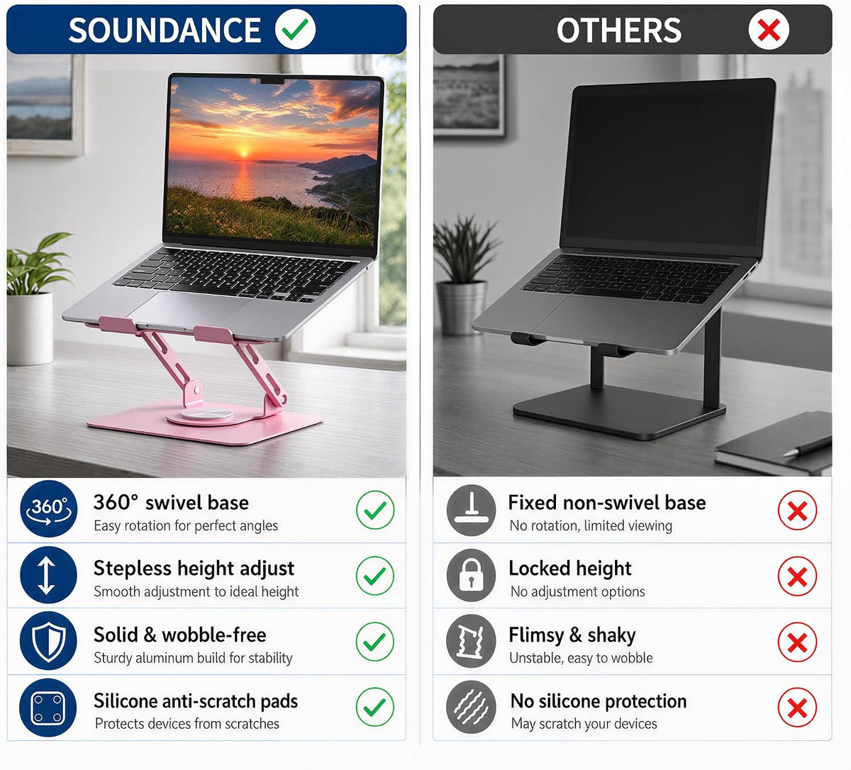 360 Rotating Laptop Stand, Adjustable Riser,10-17",White