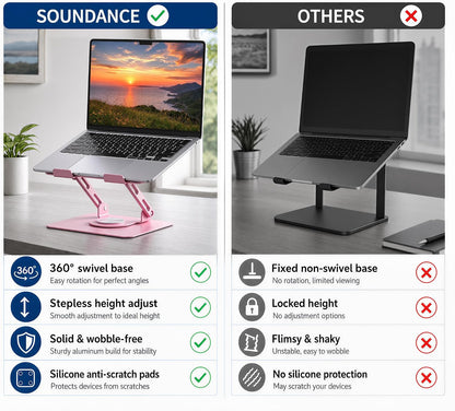 360 Rotating Laptop Stand, Adjustable Riser,10-17",White