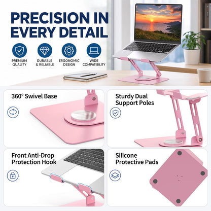 360 Rotating Laptop Stand, Adjustable Riser,10-17",White