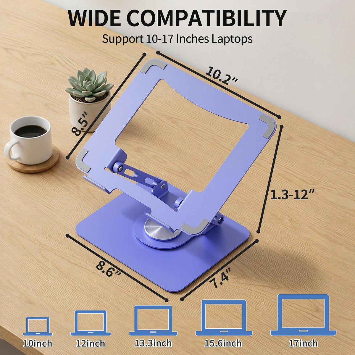 360 Rotating Laptop Stand, Adjustable Riser,10-17",White
